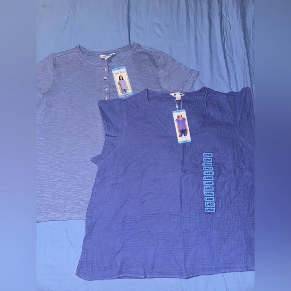 Nine West Blue Tee and Three Dots Shirt Bundle - Picture 1 of 6
